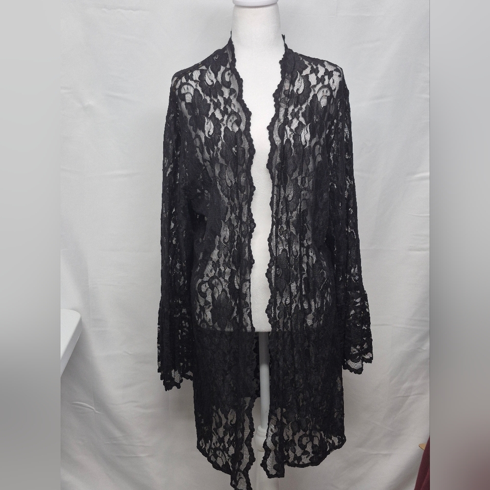 TBD Black Floral Lace Cardigan Lightweight Open Front PLUS Size 1X (14W)
